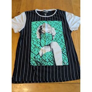 WeLoveFine Marilyn Monroe Bandana Mask Pinstripe Shirt Keep It 100 Black Teal L